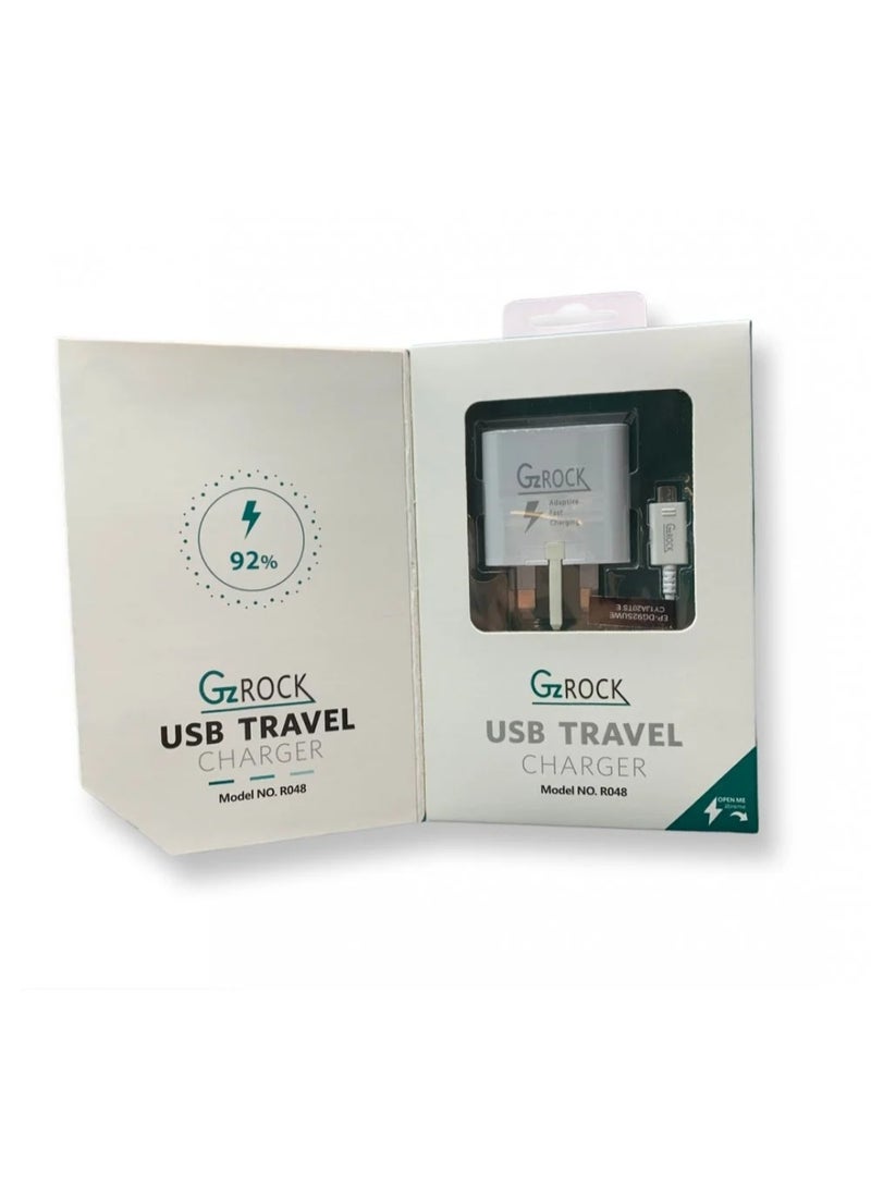 جي زد روك شاحن جداري مع كيبل USB ميكرو 1 متر –حماية متعددة – متوافق مع جميع الهواتف – تصميم مدمج وخفيف - Image 1